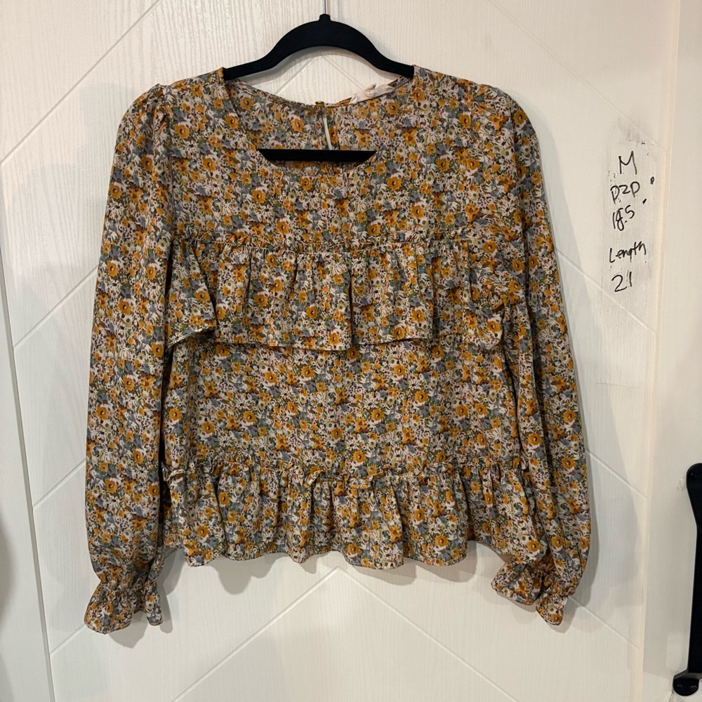 Promesa Boho Floral Ruffle‎ Peasant Blouse/Cottagecore/Soft Girl